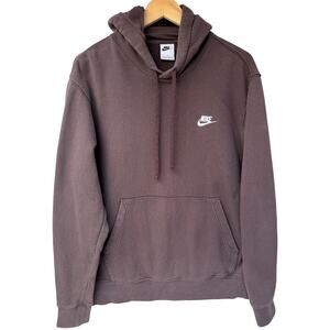 Nike Hoodie Mens Large Brown Pullover Swoosh Sweatshirt Fleece Casual